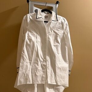 Chico's White Button Down Shirt with Black Trim